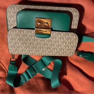 MICHAEL Michael Kors Gray and Teal Crossbody Bag